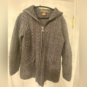Dark gray 100% merino wool made in ireland size small sweater with hood.